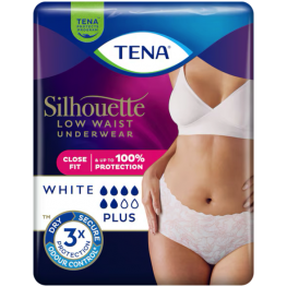 TENA Silhouette Plus - Дискретно бельо за жени с ниска талия, цвят Бял, Размер М, 12 бр./опак.