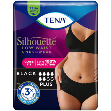 TENA Silhouette Plus - Дискретно бельо за жени с ниска талия, цвят Черен, Размер L, 10 бр./опак.